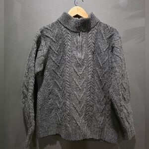 SAOL Men’s Aran Zip Neck Sweater Wool Fisherman Knit Pullover Ireland Gray L